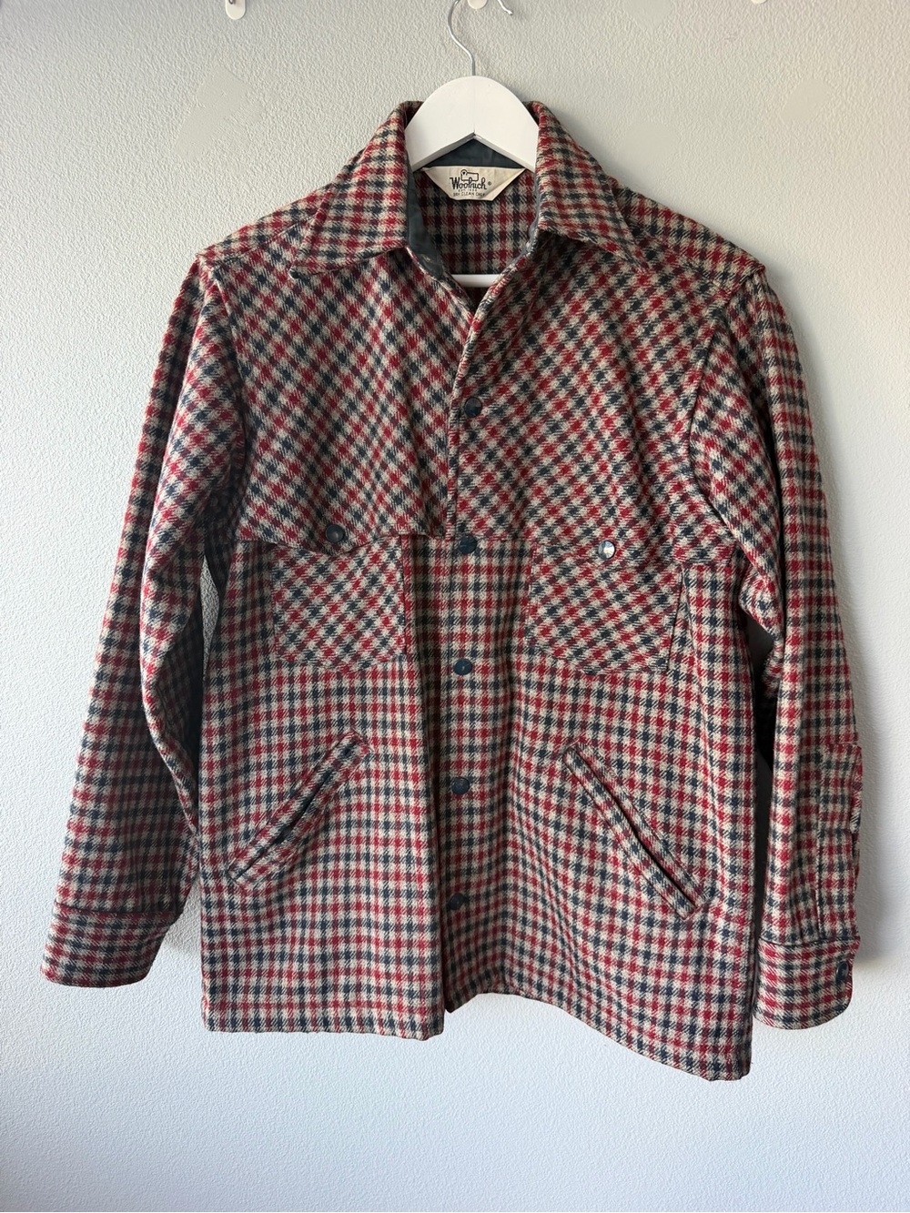 Woolrich vintage red tan grey plaid wool blend caped flannel shacket Men’s M